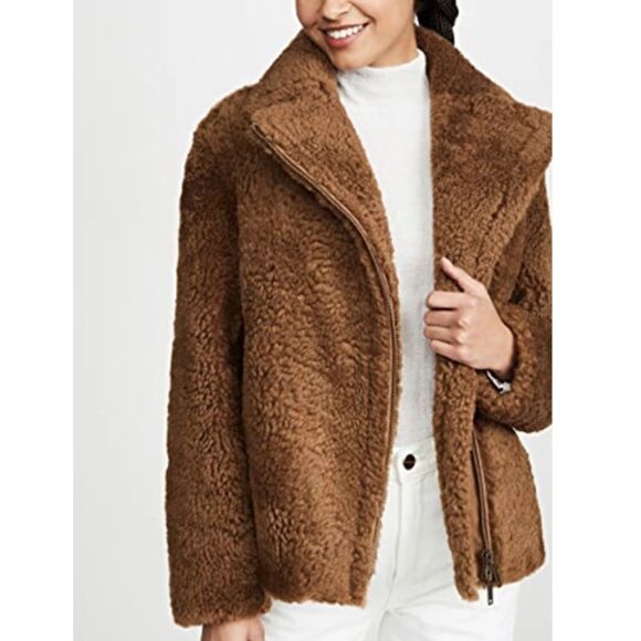 Vince Genuine Shearling & Leather Bomber Jacket In Brown size XS - Picture 1 of 16